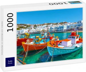 Puzzles de Mykonos - Puzzle de 1000 piezas de puerto con barcos de Mykonos