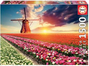 Los mejores puzzles de tulipanes - Puzzle de molino con tulipanes holandeses de 1500 piezas de Educa