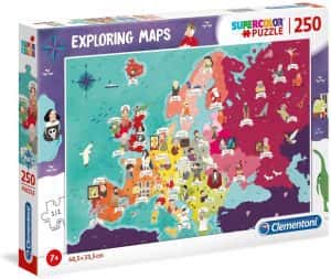 Puzzle de mapa de Europa de personajes de 250 piezas de Clementoni- Los mejores puzzles de Europa - Puzzle de mapa de Europa