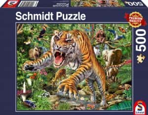 Puzzle de tigre atacando de 500 piezas de Schimdt- Los mejores puzzles de tigres - Puzzle de tigre