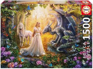Puzzles de Dragones - Puzzle de Dragón, princesa y unicornio de 1500 piezas