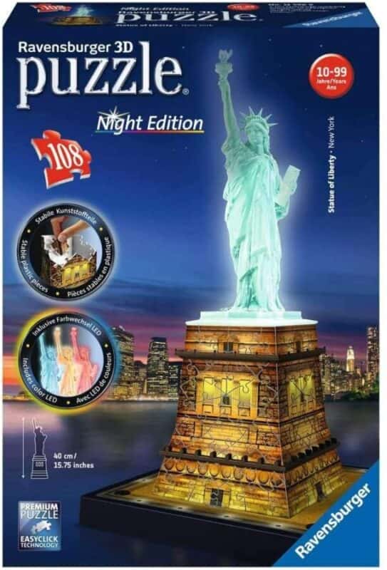 Ravensburger Puzzle 3D Estatua De La Libertad – 108 Piezas De Plástico, Montaje Sin Pegamento, Para Coleccionistas Y Amantes De Los Monumentos