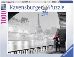 Puzzles de París - Puzzle de París de 1000 piezas de la Torre Eiffel lloviendo con pareja
