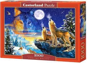 Puzzles de lobos - Puzzle de lobos aullando a la luna de 1000 piezas