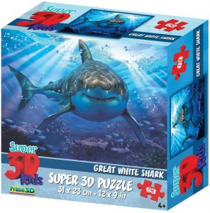 Puzzles de tiburones - Puzzle del gran tiburón blanco de 63 piezas en 3D