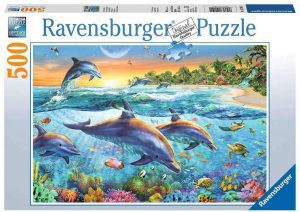 Puzzle de grupo de delfines de 500 piezas de Ravensburger - Los mejores puzzles de delfines acuÃ¡ticos - Puzzle de animales