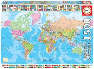 Los mejores puzzles de banderas del mundo - Puzzle de mapamundi político de banderas del mundo de 1500 piezas de Educa