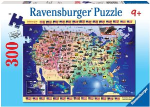 Los mejores puzzles de mapa de EEUU - Puzzle de mapa de EEUU de 300 piezas de Ravensburger con dibujos