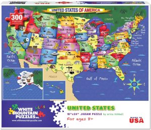 Los mejores puzzles de mapa de EEUU - Puzzle de mapa de EEUU de 300 piezas de White Mountain Puzzles con dibujos