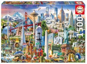 Los mejores puzzles de mapa de EEUU - Puzzle de monumetnos de Norte AmÃ©rica de EEUU de 1500 piezas de Educa