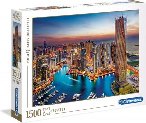 Los mejores puzzles de Dubai - Puzzle de ciudades del mundo - Puzzle de vistas de Dubai Marina de 1500 piezas de Clementoni de noche