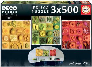Los mejores puzzles de frutas - Puzzle de frutas y verduras de 3x500 piezas de Educa
