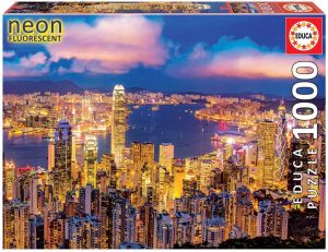 Los mejores puzzles de rascacielos - Puzzles de Skyline - Puzzle de rascacielos de Hong Kong Skyline brillante de 1000 piezas de Educa