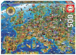 Los mejores puzzles de símbolos del mundo - Puzzle de Símbolos de mapa de Europa de 500 piezas de Educa