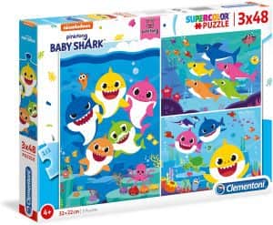 Puzzle de familia de Baby Shark de 3x48 piezas de Clementoni - Los mejores puzzles de Baby Shark de dibujos animados