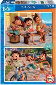 Puzzle de personajes de Luca de 2x48 piezas de Educa - Los mejores puzzles de Luca de Disney Pixar